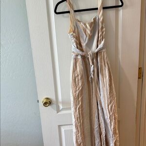 Anthropologie Beige and White Striped Jumpsuit